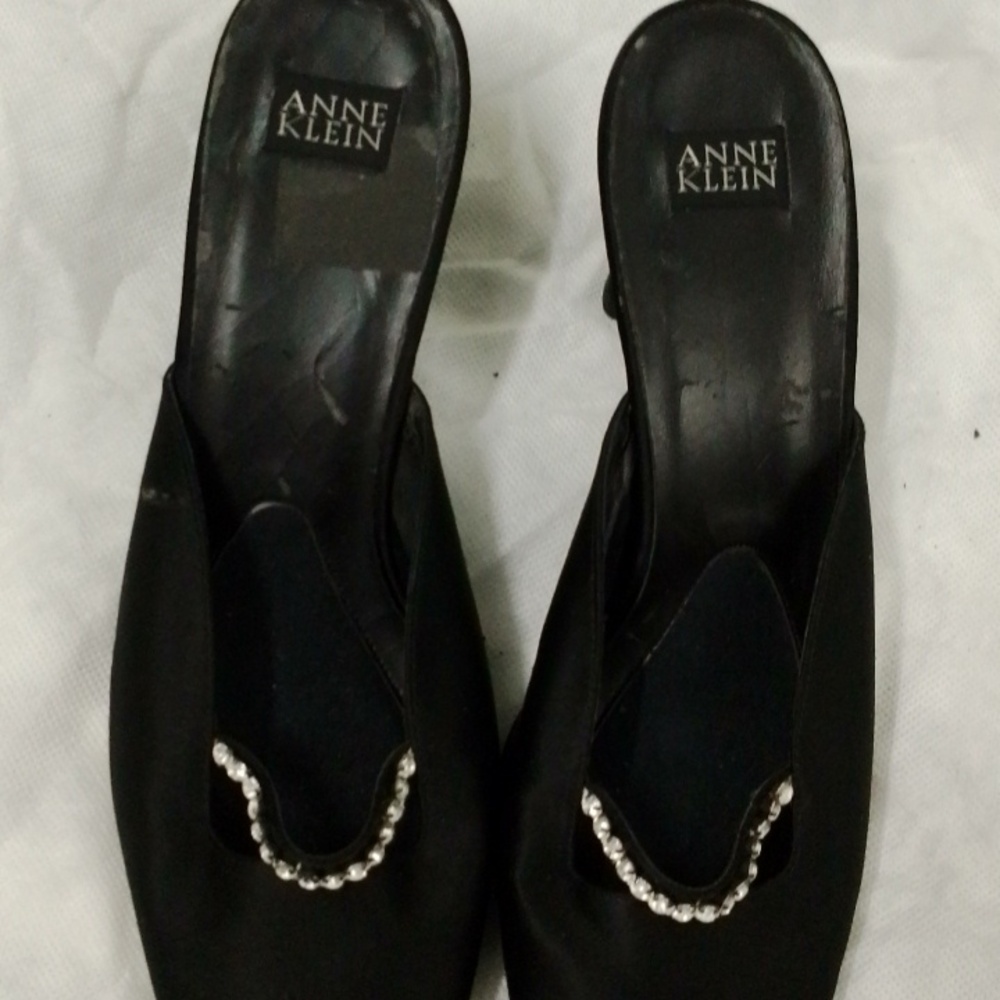 Anne Klein Black Mules with Silver Embellishment